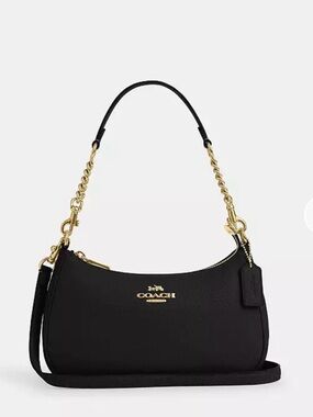 Coach Teri Shoulder Bag Black Pebbled Leather